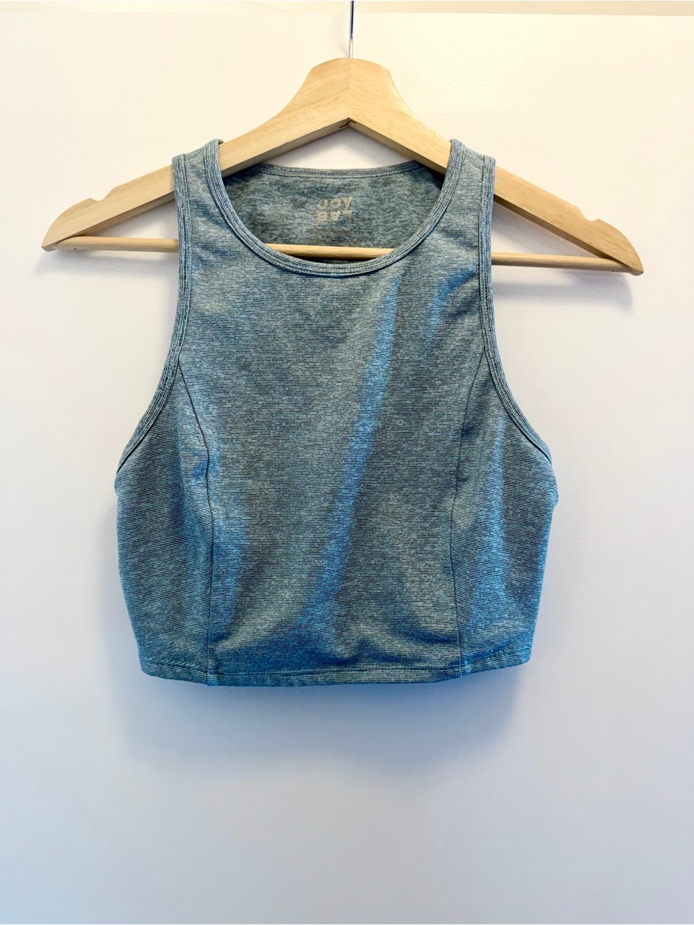 JoyLab Heathered Slate Blue Long Line High Neck Sports Bra with Wrap Back Size M